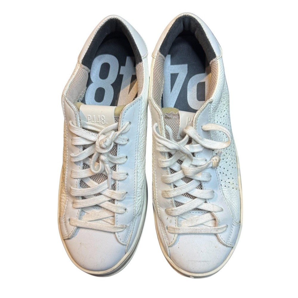 P448 Shoes Womens Size 7.5 White Leather Low Top Casual Sneakers Made In Italy